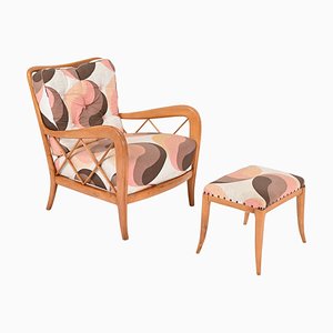 Fauteuil Mid-Cenutry avec Ottomane par Paolo Buffa, 1950s, Set de 2