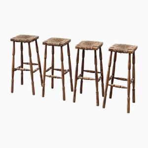 Rattan Bar Stools, 1970s, Set of 4