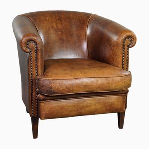 Club Chair with Patina in Sheep Leather