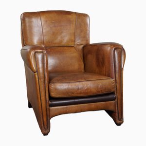 Fauteuil Club Vintage Moderne en Cuir de Mouton