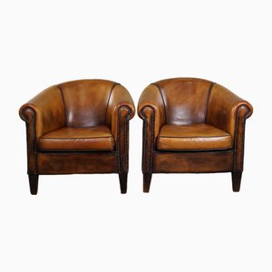 Vintage Club Chairs with Patina in Sheep Leather, Set of 2