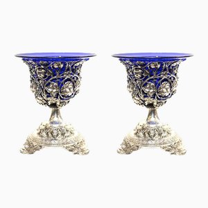 English Silver-Plate Glass Urns, Set of 2