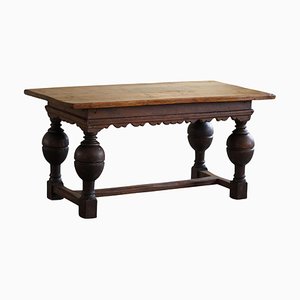 19th Century Antique Baroque Dining / Desk Table in Oak, Danish Cabinetmaker