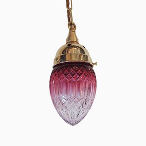 Early 20th Century Cranberry Cut Glass Hanging Lamp