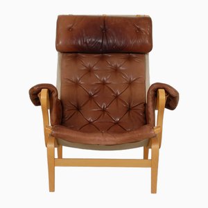 Pernilla Chair Model 69 in Brown Aniline Leather by Bruno Mathsson, 1980s