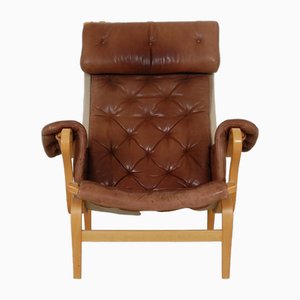 Pernilla Chair Model 69 in Brown Aniline Leather by Bruno Mathsson, 1980s