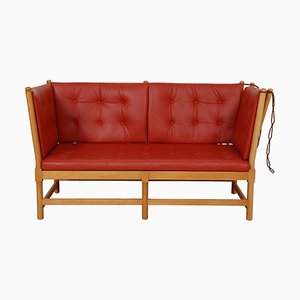 Spokeback Sofa aus rotem Leder von Børge Mogensen, 1960er