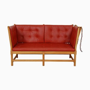 Spokeback Sofa in Red Leather by Børge Mogensen, 1960s