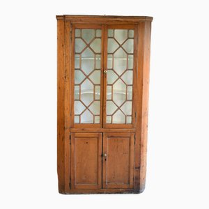 Armoire d'Angle Vitrée Antique en Pin