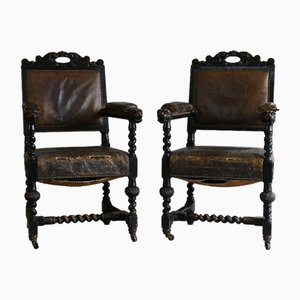 Victorian Oak and Leather Dining Chairs, Set of 10