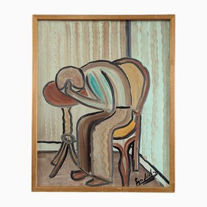 L'uomo, dipinto ad olio, anni '50, con cornice