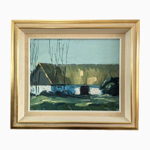 Luz en la granja, pintura al óleo, años 50, Enmarcado