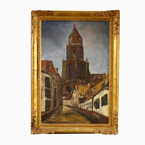 Artista holandés, Vista de la catedral, 1960, óleo sobre lienzo, enmarcado
