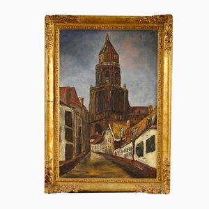 Dutch Artist, View of Cathedral, 1960, Oil on Canvas, Framed