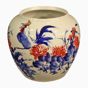 Jarrón chino de cerámica pintada, década de 2000