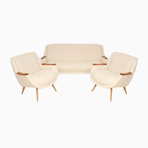 Canapé et Fauteuils en Merisier, France, 1950s, Set de 3