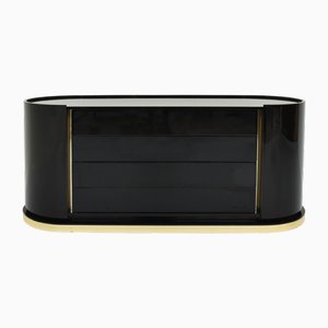 Black Lacquered Round Cabinet with Drawers and Bar Storage Units by Mario Sabot, 1970