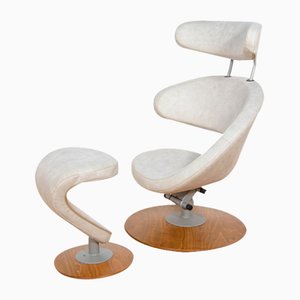 Sillón ergonómico con otomana de Olav Eldoy para Stokke, década de 2000. Juego de 2