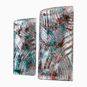 Translucent Murano Glass Wall Lamps with Teal and Purple Spots, Set of 2