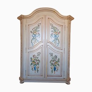 Vintage French Hand Painted Flower Decoration Wooden Wardrobe