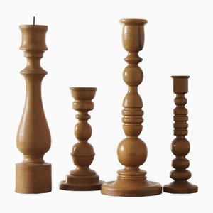 Scandinavian Wooden Candleholders, Set of 4