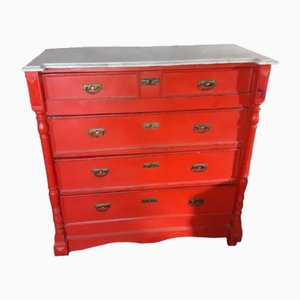 Chest of Drawers with Marble Top Painted in Red