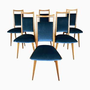 Mid-Century Dining Chairs in Turquoise Velvet attributed to E. M. Dettinger, Germany, 1950s, Set of 6