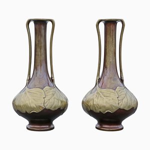 Japanese Meiji Mixed Metal Vases, 1910s, Set of 2