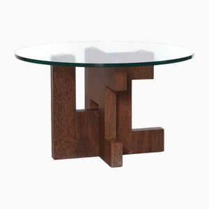 Brutalist Style Side Table in Glass & Wood