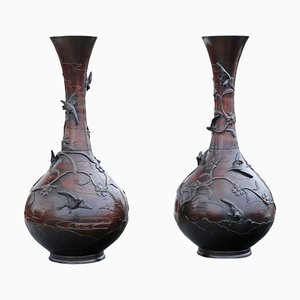 Large Japanese Bronze Vases, 19th Century, Set of 2