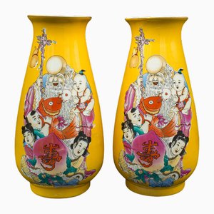 Vintage Chinese Character Vases in Ceramic, 1940s, Set of 2