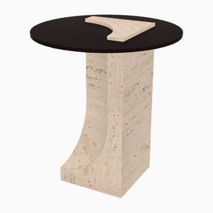 Edge Side Table in Travertino Marble and Dark Oak by Ferriano Sbolgi for Collector Studio