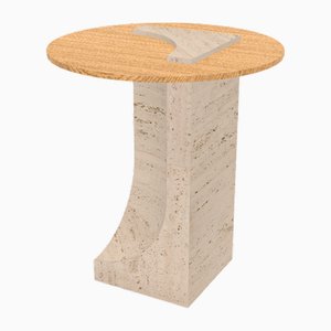 Edge Side Table in Travertino Marble and Oak by Ferriano Sbolgi for Collector Studio