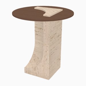 Tavolino Edge in marmo travertino e noce di Ferriano Sbolgi per Collector Studio