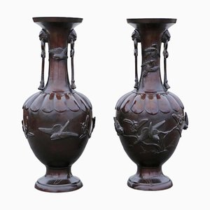 Large Japanese Bronze Vases, 19th Century, Set of 2