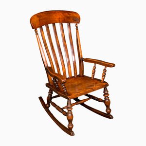 English Elm and Beech Lath Back Rocking Chair, 1880s