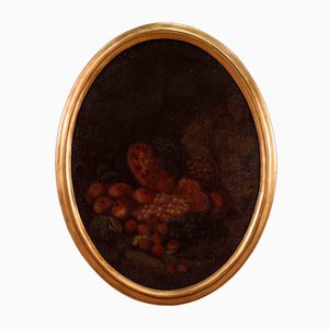 Artista italiano, Bodegón oval, 1750, óleo sobre lienzo, enmarcado