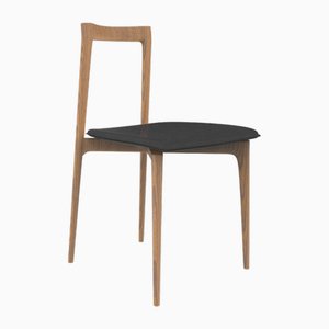 Grauer Stuhl aus Linea 622 Leder & Nussholz von Collector Studio