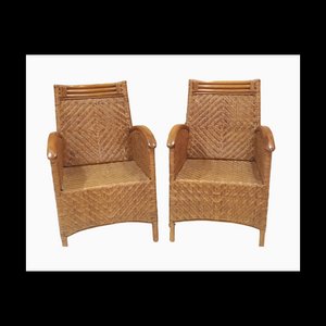 Teak & Rattan Sessel, 2er Set