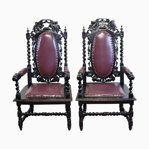 Fauteuils Ouverts Carolean Victorien, 1880s, Set de 2