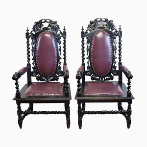 Victorian Carolean Open Armchairs, 1880s, Set of 2