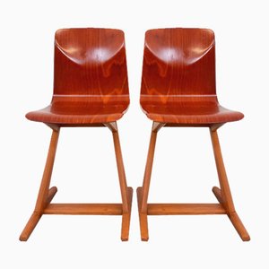 Sillas Thur-Op-Seat ASS Schulmöbel Pagholz vintage de madera curvada y haya, años 60. Juego de 2