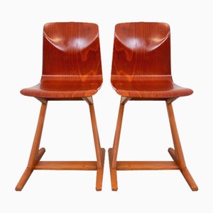 Vintage ASS Schulmöbel Pagholz Thur-Op-Seat Chairs in Bentwood and Beech, 1960s, Set of 2