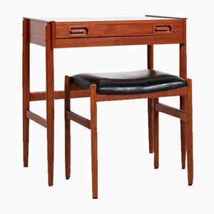 Mid-Century Danish Dressing Table in Teak with Ottoman from Dyrlund, 1960s, Set of 2