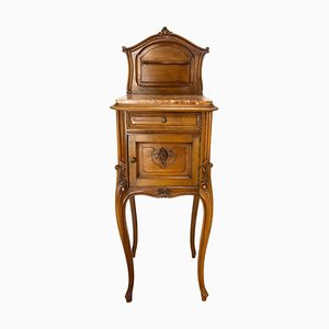 Louis XV French Walnut Nightstand with Marble Top, 1900s
