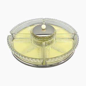 Art Deco Chrome & Glass Rotating Tray with Containers, 1930s