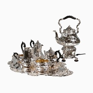 Art Nouveau Silver Coffee and Tea Set with Samowar, Vienna, 1900s, Set of 8