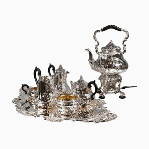 Set da tè Art Nouveau in argento con Samowar, Vienna, inizio XX secolo, set di 8