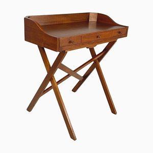 Mid-Century Modern Italian Wooden Desk with Drawers and Retractable Shelf, 1960s