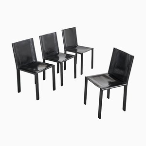 Black Leather Chairs attributed to Matteo Grassi, Italy, 1980s, Set of 4